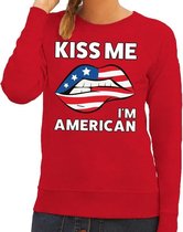 Kiss me I am American sweater rood dames - feest trui dames - USA kleding XS