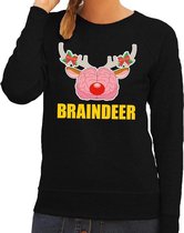 Foute kersttrui / sweater braindeer zwart voor dames - Kersttruien XS (34)