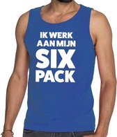Ik werk aan mijn SIX Pack tekst tanktop / mouwloos shirt blauw M