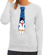 Foute kersttrui / sweater stropdas met sneeuwpop print grijs voor dames L (40)
