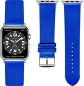 Royal blauwe Lederen Apple horlogeband (42mm) zilveren adapter