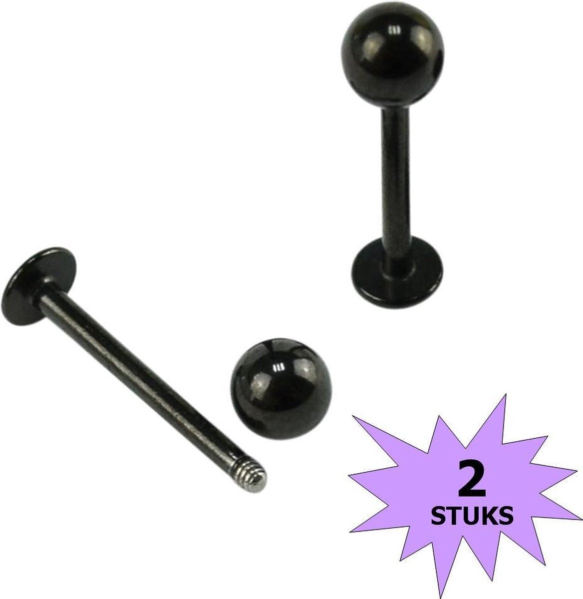 Fako Bijoux® - Labret Piercing - 4mm - Zwart - 2 Stuks - Fako Bijoux®