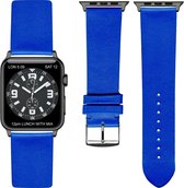 Royal blauwe Lederen Apple horlogeband (38mm) zwarte adapter