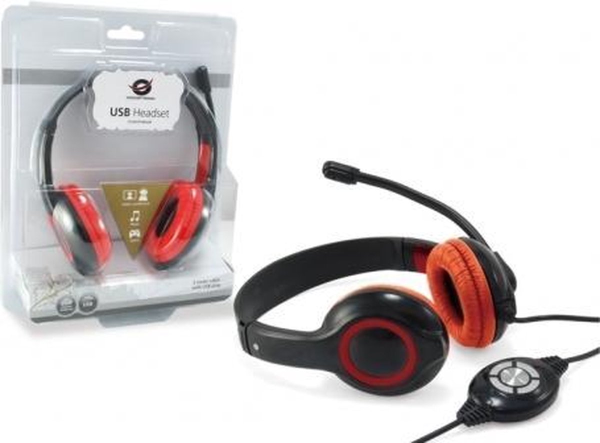 Conceptronic CCHATSTARU2R hoofdtelefoon/headset Bedraad Hoofdband Oproepen/muziek USB Type-A Rood