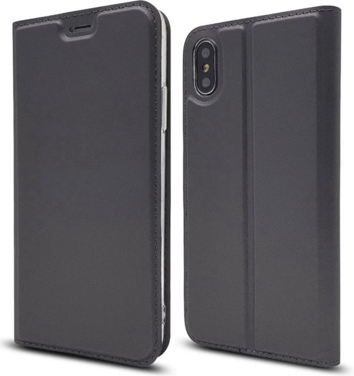 Geschikt voor Apple iPhone X - XS Bookcase - Antraciet - PU Leer Portemonnee hoesje