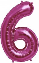 Folie Ballon Cijfer 6 Fuchsia 100cm - leeg