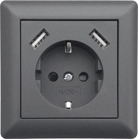 LEDmaxx USB1003 1-voudig Stopcontact (onderbouw) Met USB, Kinderbeveiliging Antraciet