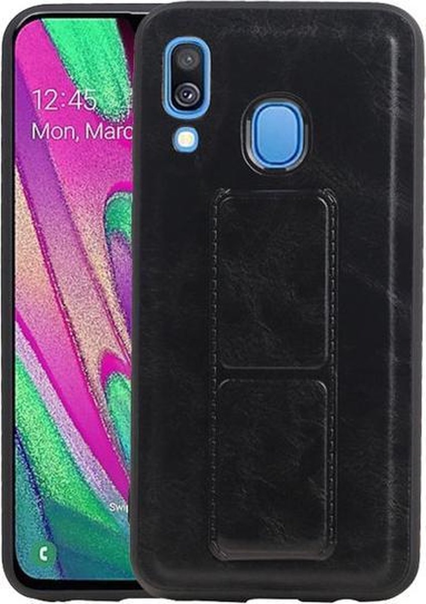 Grip Stand Hardcase Backcover voor Samsung Galaxy A40 Zwart