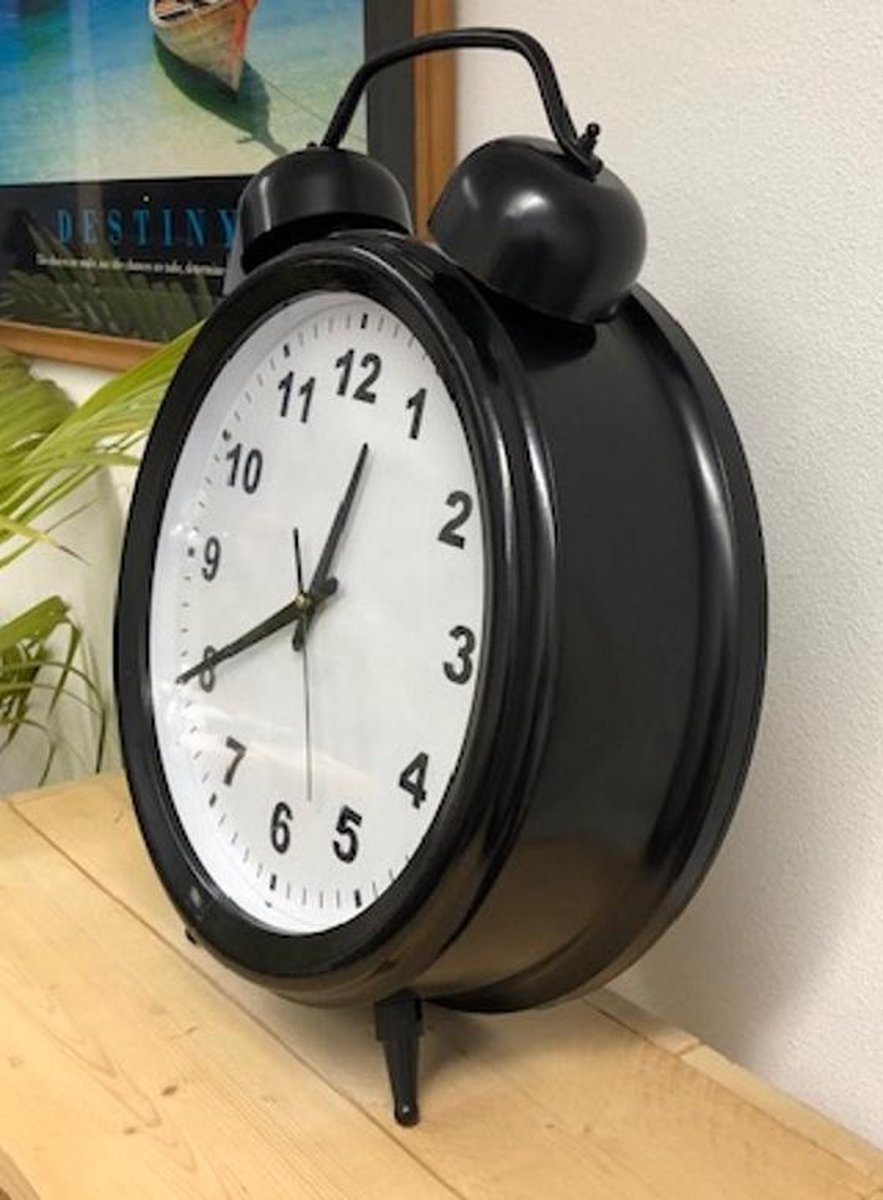 Réveil Vintage Rétro à Rabat Avec Calendrier - Design Noir/blanc - 20x5x10.8 Cm - Fonctionne Sur Pile AA
