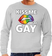 Kiss me i am gay sweater shirt grijs voor heren L