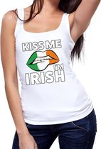 Kiss me I am Irish tanktop / mouwloos shirt wit dames - feest shirts dames - Ierland kleding M