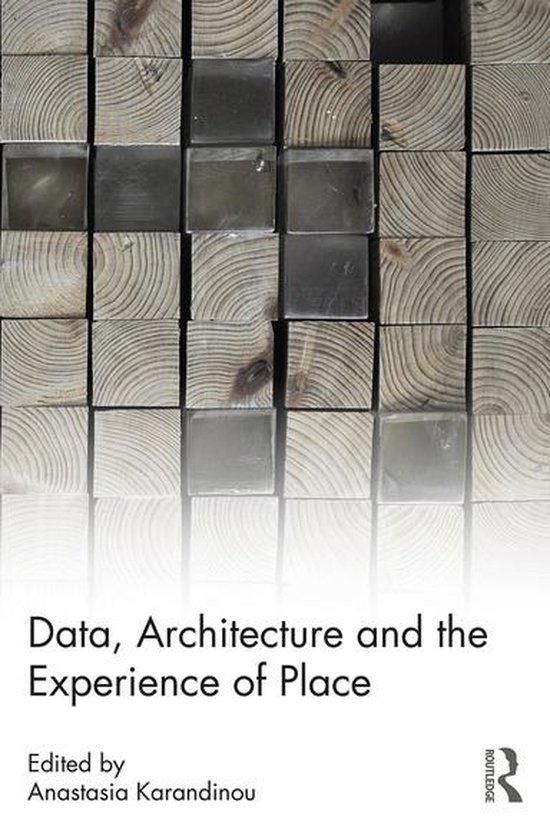 Boekomslag met 'Data, Architecture and the Experience of Place' en een patroon van houtblokken en glas.
