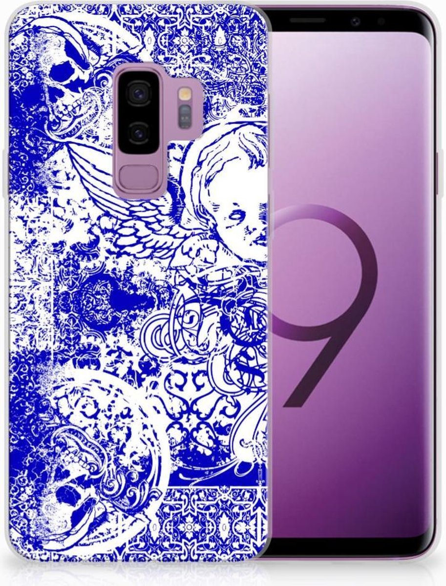 Silicone Back Case Samsung Galaxy S9 Plus Angel Skull Blauw