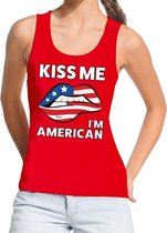 Kiss me I am American tanktop / mouwloos shirt rood dames - feest shirts dames - USA kleding S