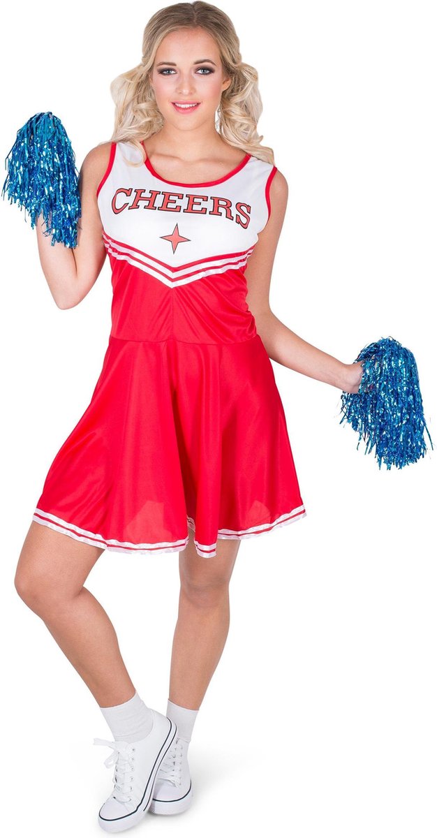 Karnival Costumes Sexy Cheerleader Jurkje Carnavalskleding Dames Carnaval - Polyester - Rood - Maat M - 2-Delig Jurk/Pom Poms