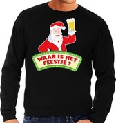 Foute kersttrui / sweater  voor heren - zwart - Dronken Kerstman met biertje L (52)