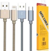 LDNIO LS08 Goud Micro USB oplaad kabel geweven nylon geschikt voor o.a Huawei Y3 Y5 Y6 Y7 Y9 2 2017 2018