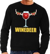 Foute kersttrui / sweater met wijnglas Winedeer zwart voor heren - Kersttruien XL (54)