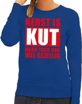 Foute Kersttrui Kerst is kut maar toch ook wel gezellig blauw voor dames XL (42)