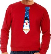 Foute kersttrui / sweater stropdas met sneeuwpop print rood voor heren M (50)