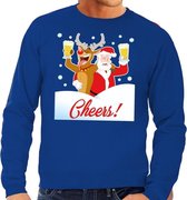 Foute kersttrui cheers met dronken kerstman blauw voor heren 2XL (56)