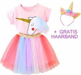 Eenhoorn Meisjes Jurk Tutu Met Haarband - roze - Maat 110/116 Prinsessenjurk meisje verkleedkleren meisje