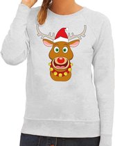 Foute kersttrui / sweater met Rudolf het rendier met rode kerstmuts grijs voor dames - Kersttruien S (36)