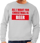 Foute kersttrui / sweater All I Want For Christmas Is Beer grijs voor heren - Kersttruien 2XL (56)