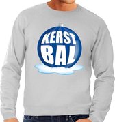 Foute kersttrui kerstbal blauw op grijze sweater voor heren - kersttruien S (48)