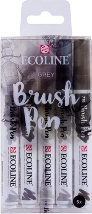Talens Ecoline 5 brush pens ”Grey”