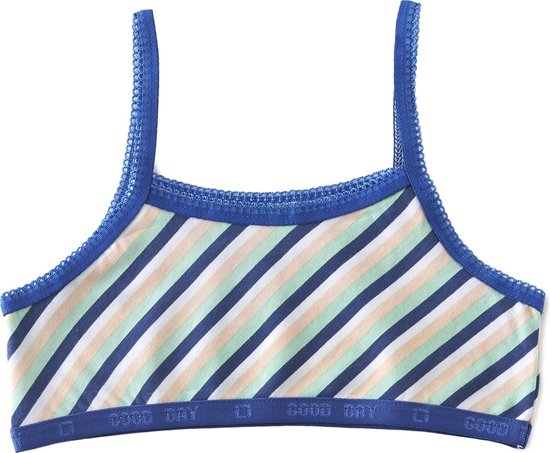Little Label - Meisjes croptop - stripes pink blue white - maat: 146/152 - bio-katoen