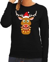 Foute kersttrui / sweater met Rudolf het rendier met rode kerstmuts zwart voor dames - Kersttruien L (40)