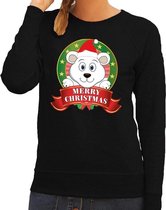 Foute kersttrui / sweater ijsbeer - zwart - Merry Christmas voor dames S (36)