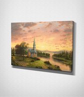 Sunrise Church - 100 x 70 cm - Schilderij - Canvas - Slaapkamer - Wanddecoratie  - Slaapkamer - Foto op canvas