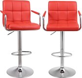 Set van 2 Luxe Barstoelen - Kunstleer - In Hoogte Verstelbaar - Rood