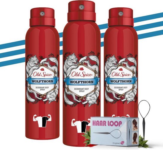 Old Spice Wolfthorn Deodorant Body Spray 3x150 ml + Haarloop