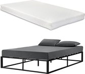 Stalen bed met bedbodem incl. matras zwart 200x140cm