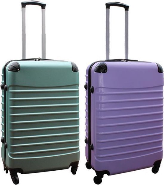 Travelerz kofferset 2 delig ABS groot - met cijferslot - 69 liter - groen – lila