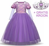 Prinsessen jurk verkleedjurk Luxe 128 -134 (140) paars + kroon verkleedkleding