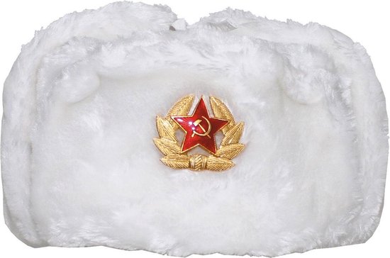Russische bontmuts wit met embleem - MAAT XS = EXTRA SMALL
