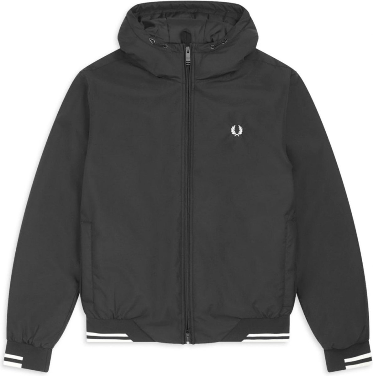 Fred Perry Padded Hooded Jas - Maat S - Mannen - zwart/wit | bol