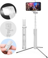 Selfie Stick Tripod - Statief Smartphone - Telefoon - Bluetooth - Wit - Incl. Afstandsbediening & LED Licht (3 in 1)
