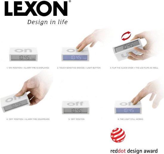 Lexon Flip+ Omkeerbare LCD wekker klok - Antraciet Grijs - LR130 | bol.com