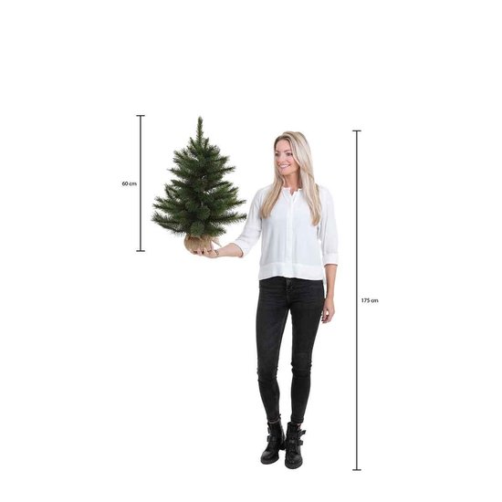 Sapin de Noël artificiel Black Box Norton - 60 cm - avec toile de jute - vert - 20 lumières LED blanc chaud