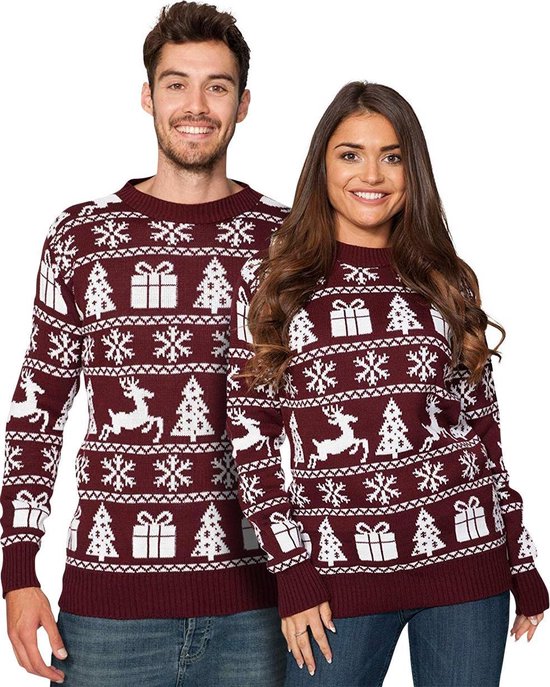 Foute Kersttrui Dames & Heren - Christmas Sweater "Gezellig Kerst Bordeauxrood" - Kerst trui Mannen & Vrouwen Maat XL