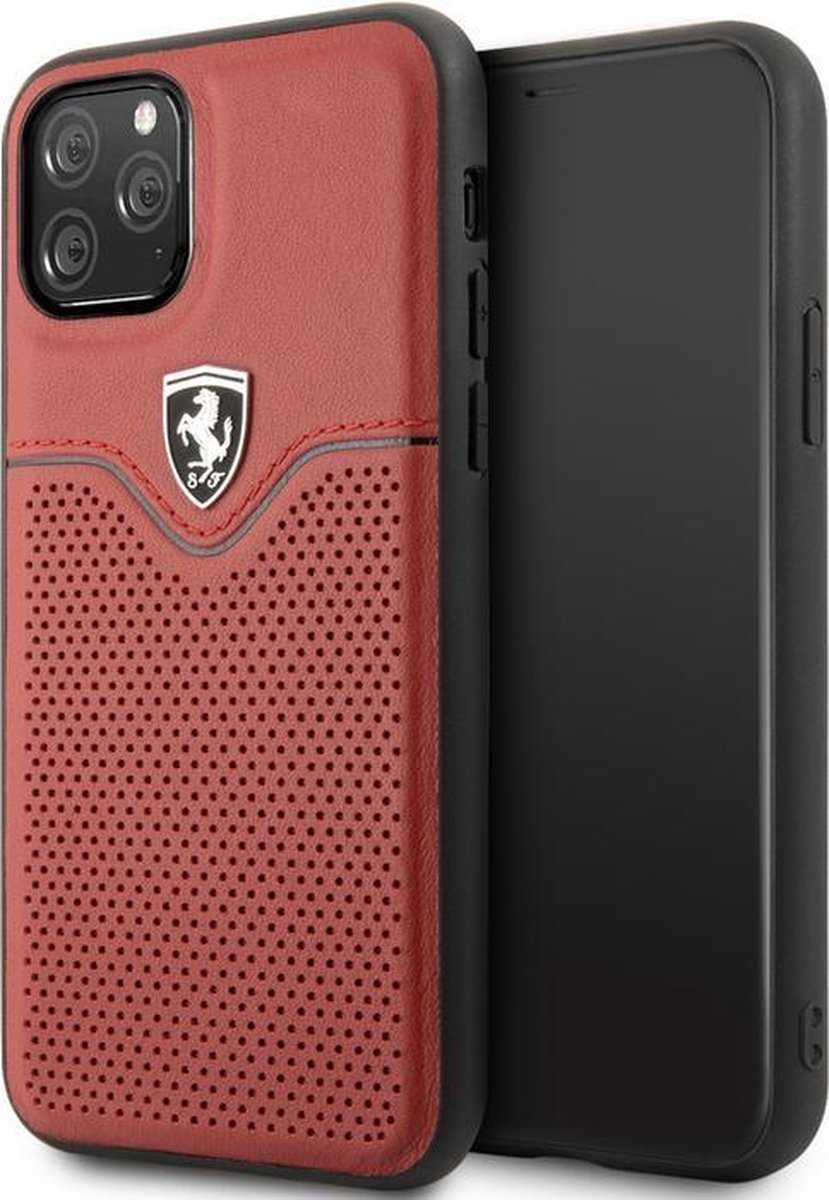 Ferrari Perforated Leather Hard Case - Apple iPhone 11 Pro Max - Rood