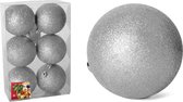 Gerim Kerstballen - 6 stuks - zilver - kunststof - glitters - D8 cm