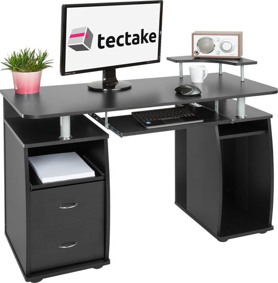 tectake - computerbureau - bureau - 115x55x87cm - zwart - 402037 | bol.com