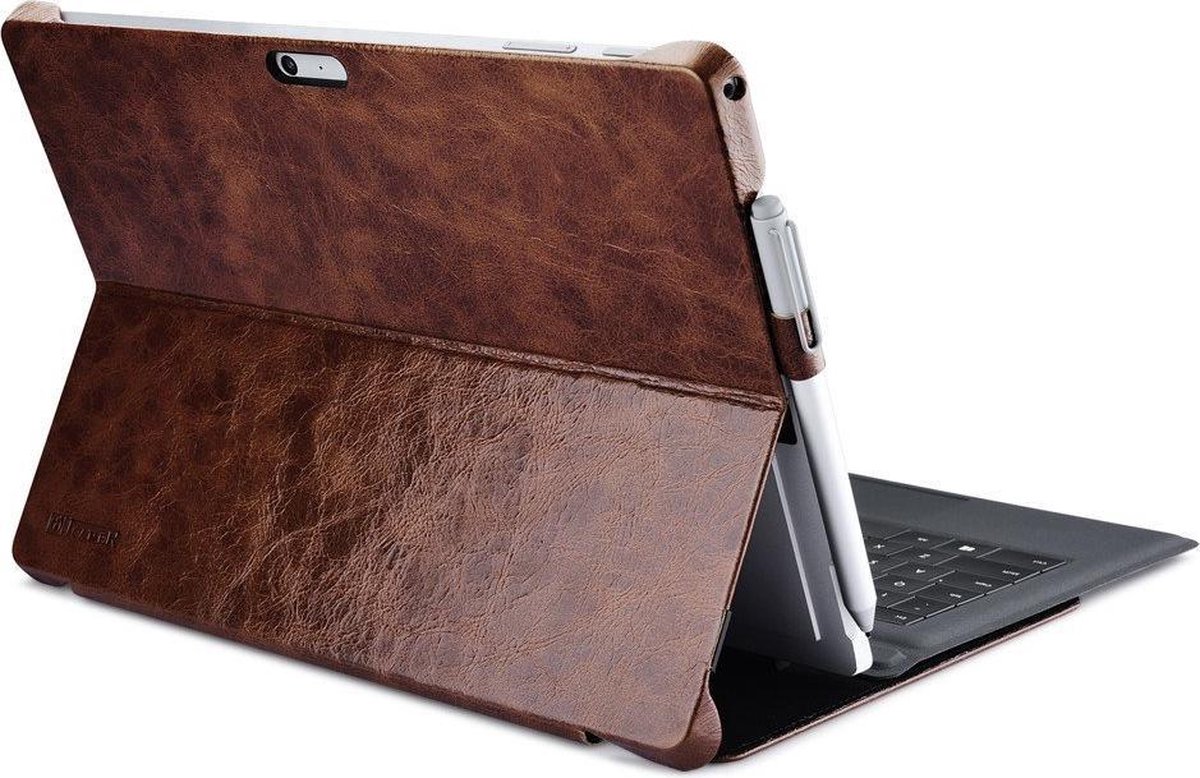 iCarer - Microsoft Surface Pro 7 Hoes - Luxe Book Cover Echt Leer Donker Bruin