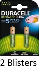 4 Stuks (2 Blisters a 2 st) Duracell AAA Oplaadbare Batterijen - 850 mAh